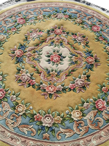 200D Chinese Beige Round Beige Rug - Rugoutlet