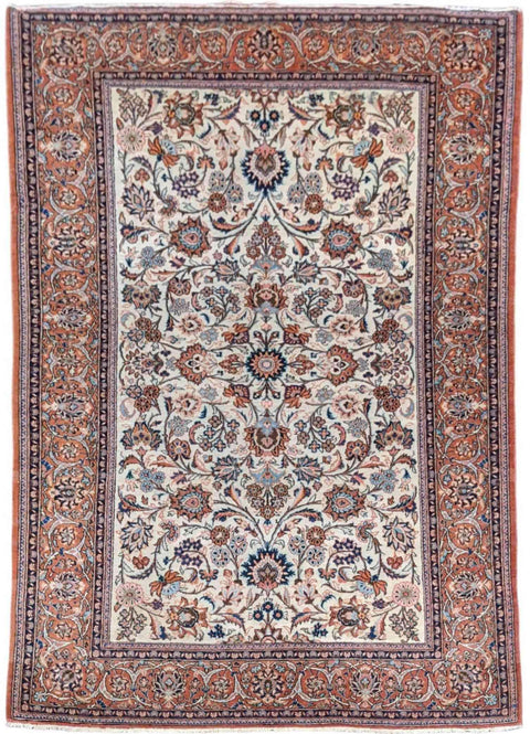 201 x 132 cm Old Kashan Antique Orange Rug - Rugmaster
