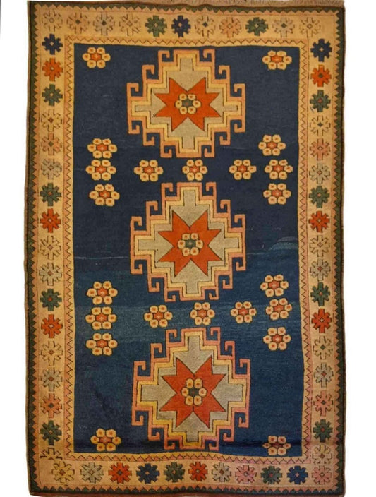 202 x 129 cm Turkish Karz Traditional Blue Rug - Rugoutlet