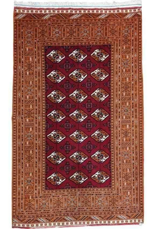 202 x 131 cm Persian Turkaman Tribal Red Rug - Rugoutlet