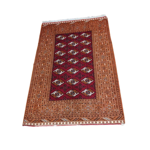 202 x 131 cm Persian Turkaman Tribal Red Rug - Rugoutlet