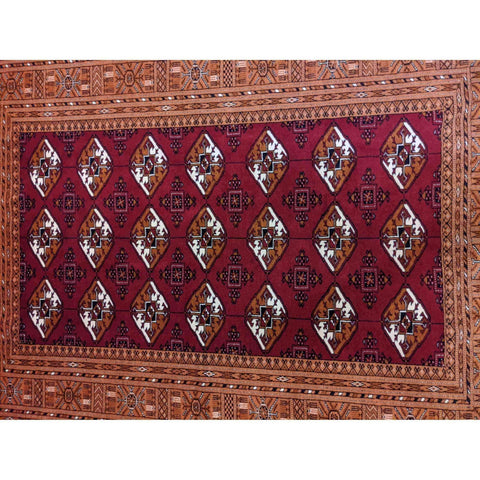202 x 131 cm Persian Turkaman Tribal Red Rug - Rugoutlet