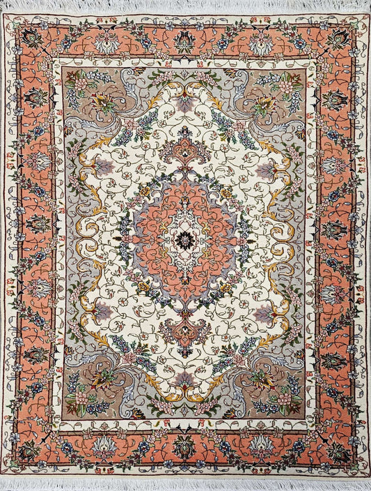 Silk & Fine Persian Tabriz Traditional Wool Rug 154 x 105 cm (5.05 x 3.44 ft)