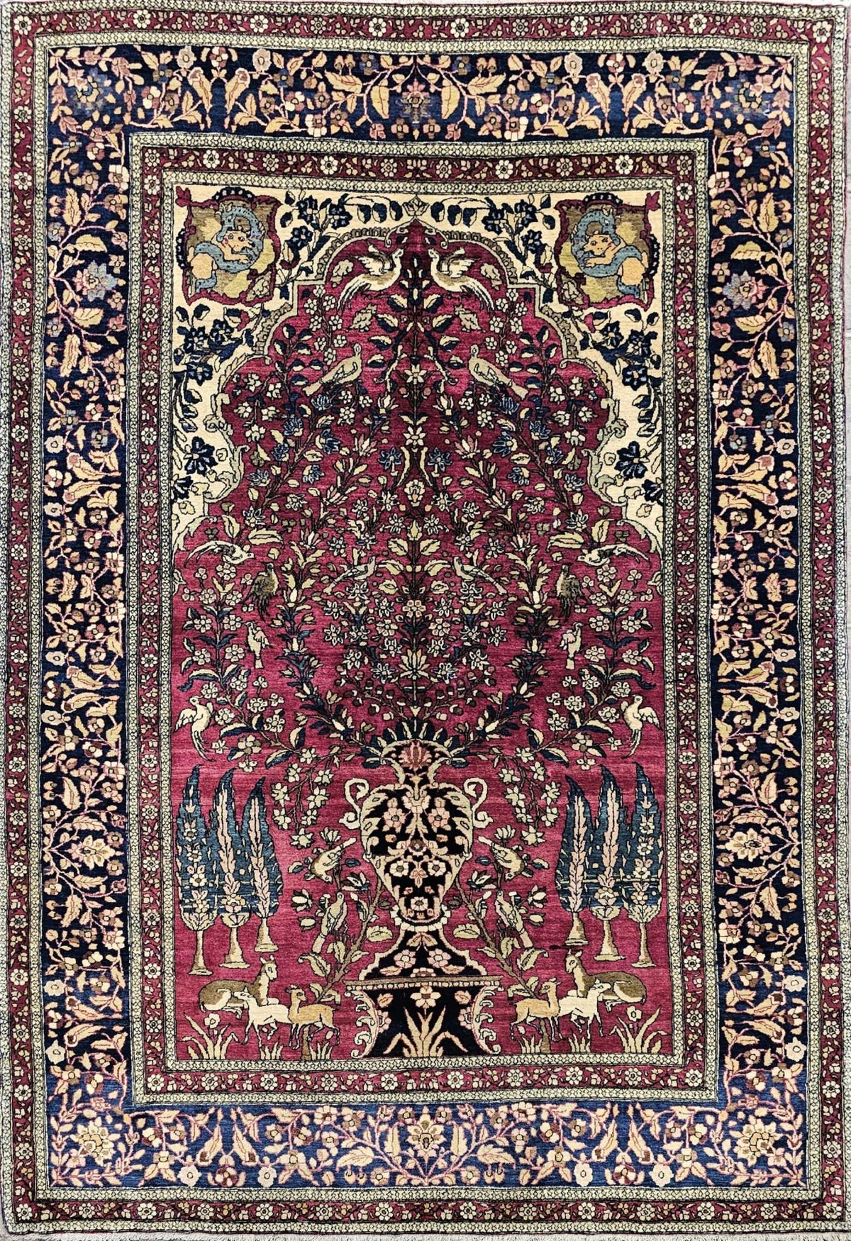 Silk & Fine Persian Isfahan Traditional Wool Rug 216 x 144 cm (7.09 x 4.72 ft