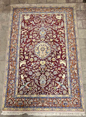 Silk & Fine Persian Isfahan Traditional Wool Rug 247 x 170 cm (8.10 x 5.58 ft)