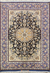 Silk & Fine Persian Isfahan Traditional Wool Rug 258 x 153 cm (8.47 x 5.02 ft)