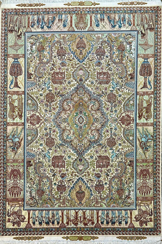 Silk & Fine Persian Tabriz Traditional Wool Rug 200 x 150 cm (6.56 x 4.92 ft)