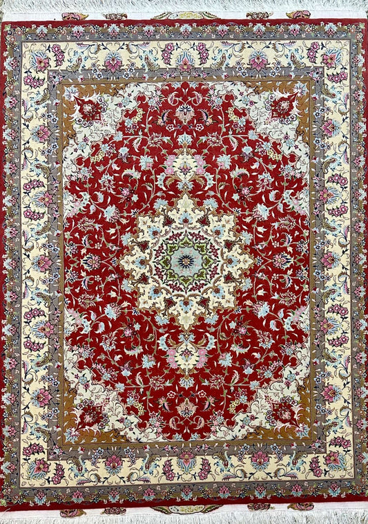 Silk & Fine Persian Tabriz Traditional Wool Rug 200 x 150 cm (6.56 x 4.92 ft)