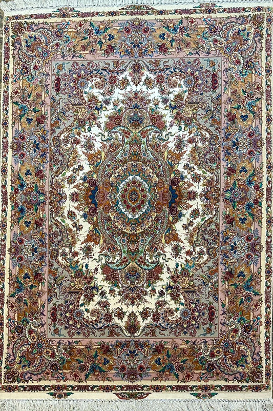 Silk & Fine Persian Tabriz Traditional Wool Rug 200 x 150 cm (6.56 x 4.92 ft)