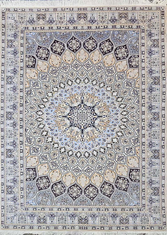 Silk & Fine Persian Nain Traditional Wool Rug 320 x 214 cm (10.50 x 7.05 ft)