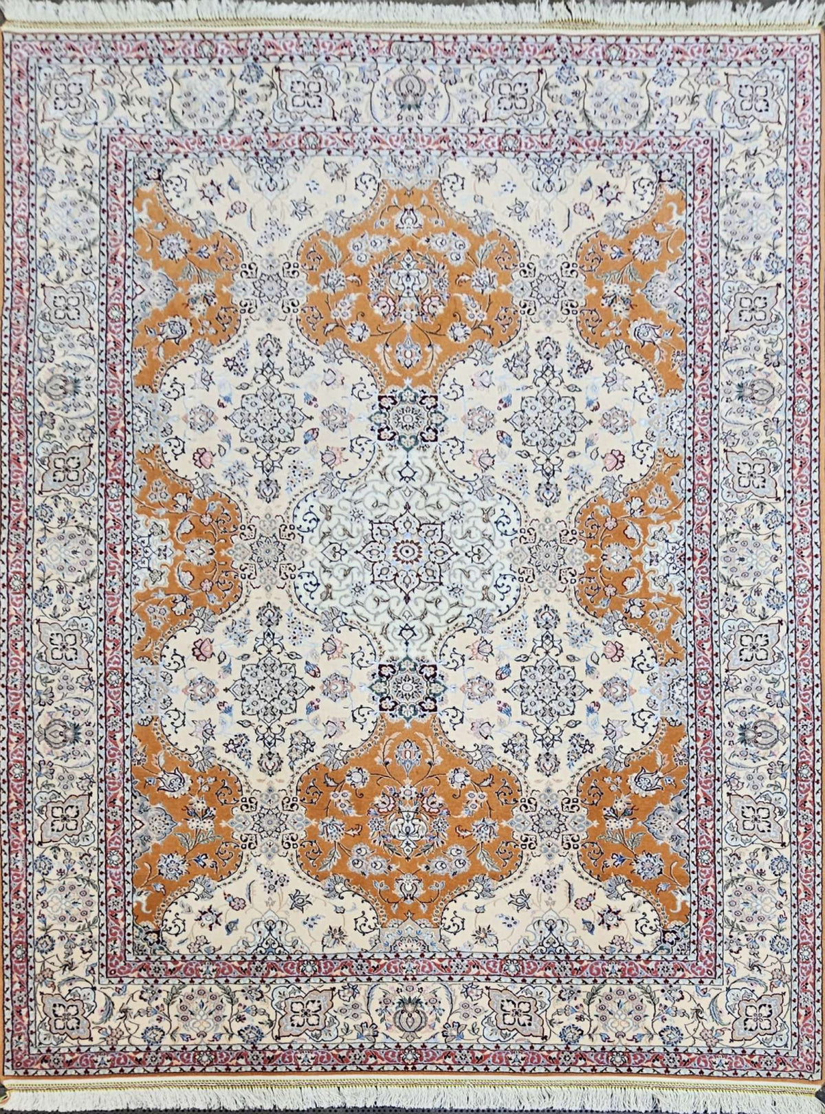 Silk & Fine Persian Nain Traditional Wool Rug 245 x 170 cm (8.04 x 5.58 ft)