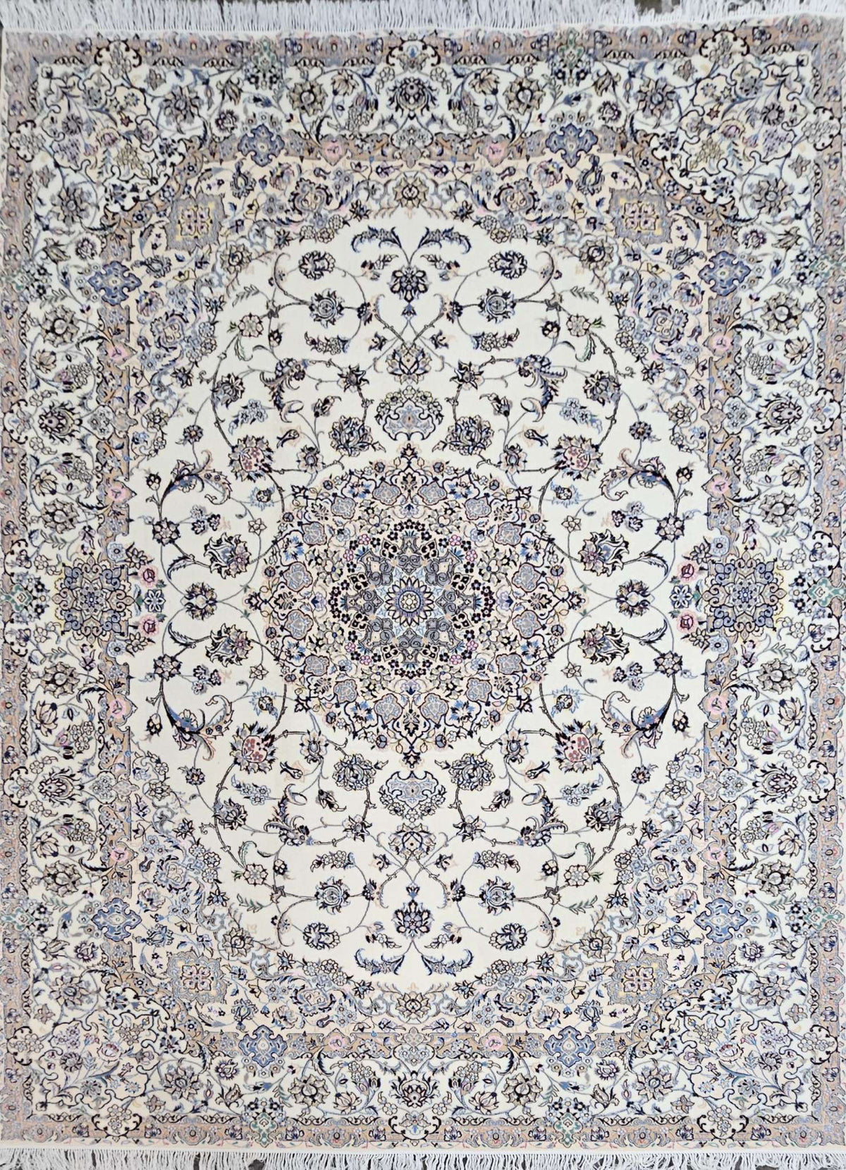 Silk & Fine Persian Nain Traditional Wool Rug 300 x 208 cm (9.84 x 6.83 ft)