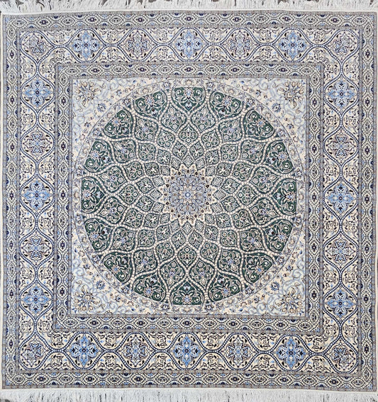 Silk & Fine Persian Nain Traditional Wool Rug 208 x 210 cm (6.83 x 6.89 ft)