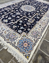 Silk & Fine Persian Nain Traditional Wool Rug 302 x 207 cm (9.91 x 6.80 ft)