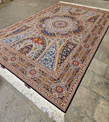 Silk & Fine Persian Tabriz Traditional Wool Rug 308 x 205 cm (10.10 x 6.72 ft)