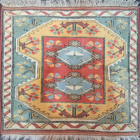 Old Turkish Milas Tribal Rug 105 x 105 cm (3.44 x 3.44 ft)