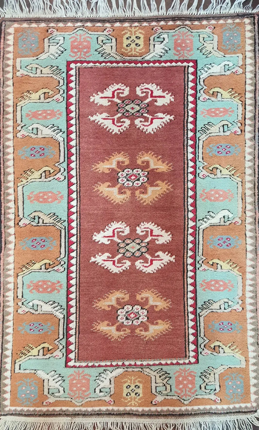 Old Turkish Milas Antique Rug 140 x 90 cm (4.59 x 2.95 ft)