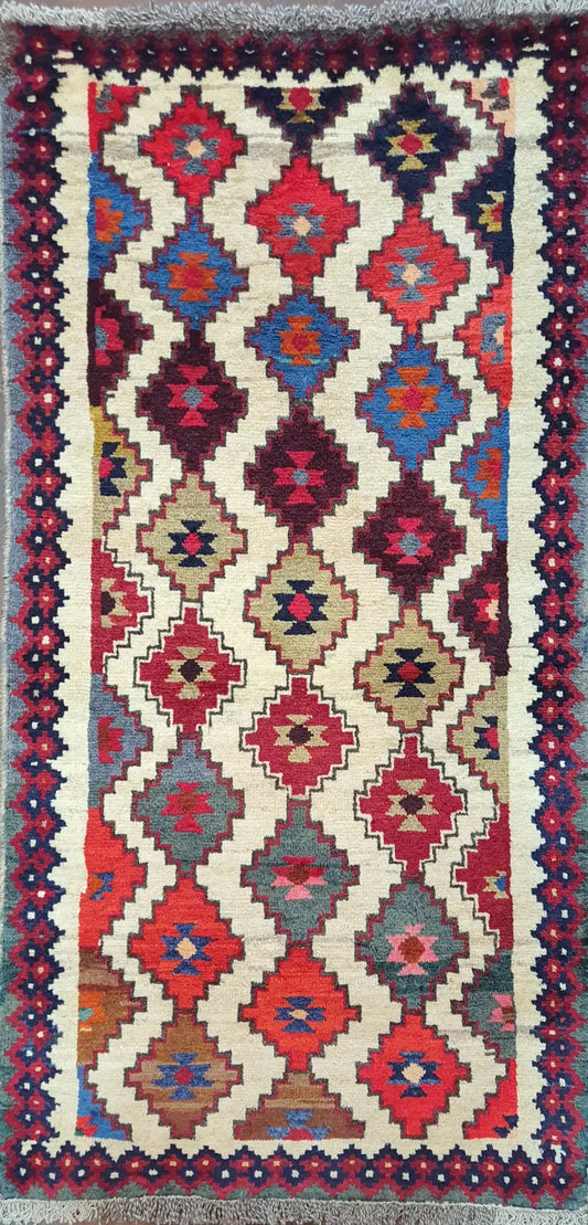 Old Persian Shiraz Qashqai Wool Rug 150 x 79 cm (4.92 x 2.59 ft)