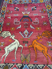 Old Persian Shiraz Qashqai Wool Rug 140 x 105 cm (4.59 x 3.44 ft)