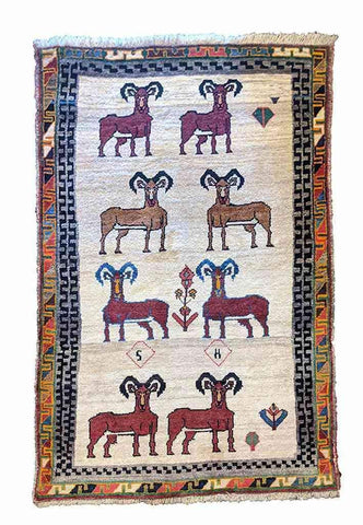 204 x 115 cm Persian Gabbeh nomadic Tribal Brown Rug - Rugoutlet