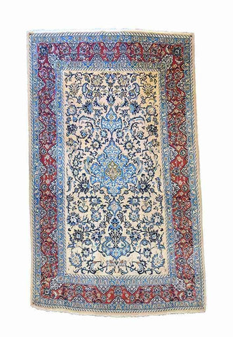 204 x 147 cm Fine silk and wool Persian Isfahan Traditional Red Rug - Rugoutlet