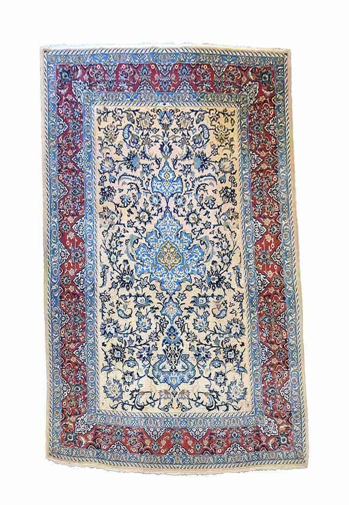204 x 147 cm Fine silk and wool Persian Isfahan Traditional Yellow Rug - Rugmaster