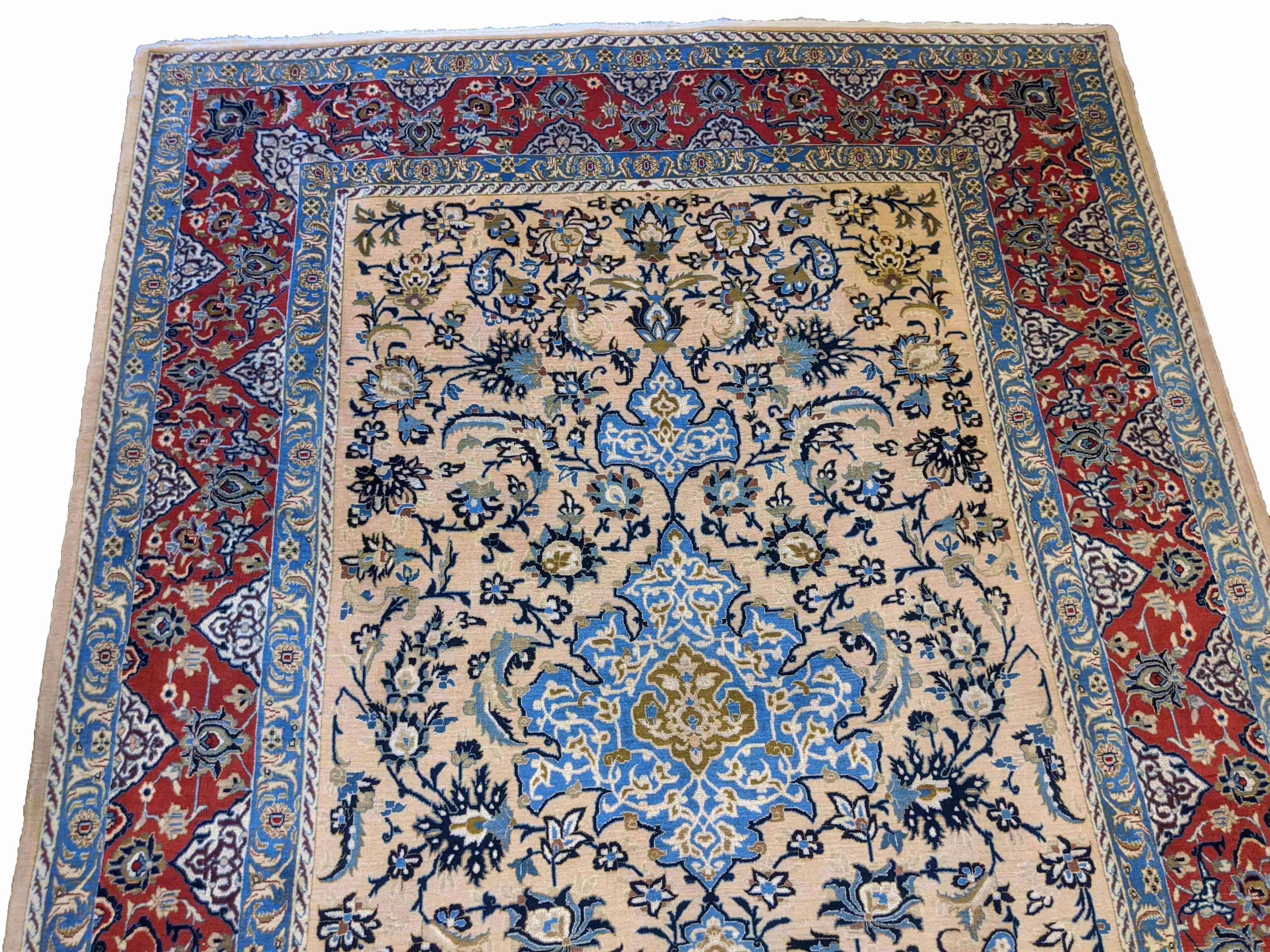 204 x 147 cm Fine silk and wool Persian Isfahan Traditional Yellow Rug - Rugmaster