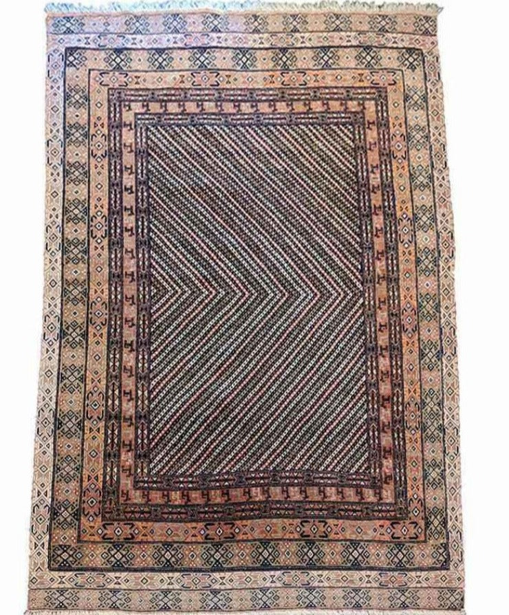 207 x 126 cm Nomadic Afghan Tribal Brown Rug - Rugoutlet