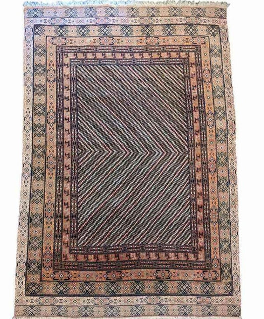 207 x 126 cm Nomadic Afghan Tribal Brown Rug - Rugoutlet