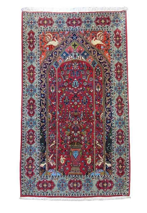 208 x 134 cm Persian Handmade Qum Traditional Red Rug - Rugmaster