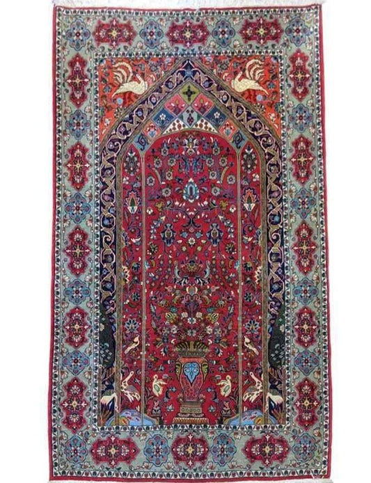 208 x 134 cm Persian Handmade Qum Traditional Red Rug - Rugmaster