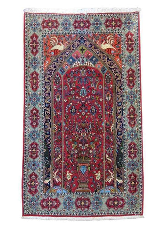 208 x 134 cm Persian Handmade Qum Traditional Red Rug - Rugmaster