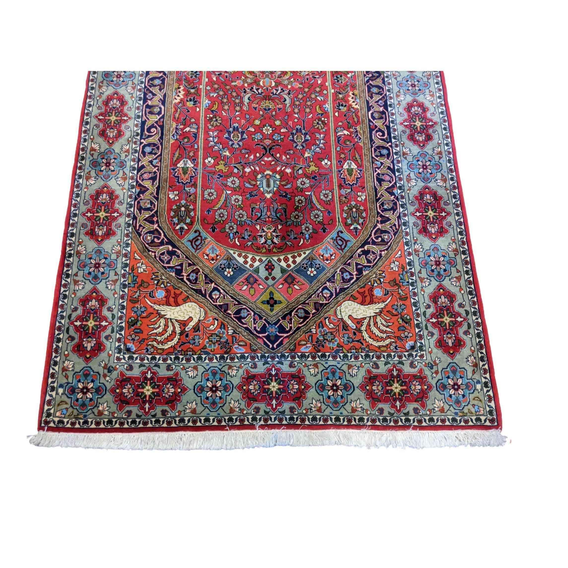 208 x 134 cm Persian Handmade Qum Traditional Red Rug - Rugoutlet