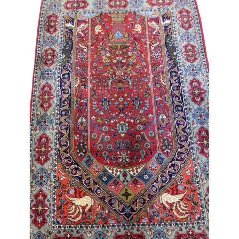 208 x 134 cm Persian Handmade Qum Traditional Red Rug - Rugmaster