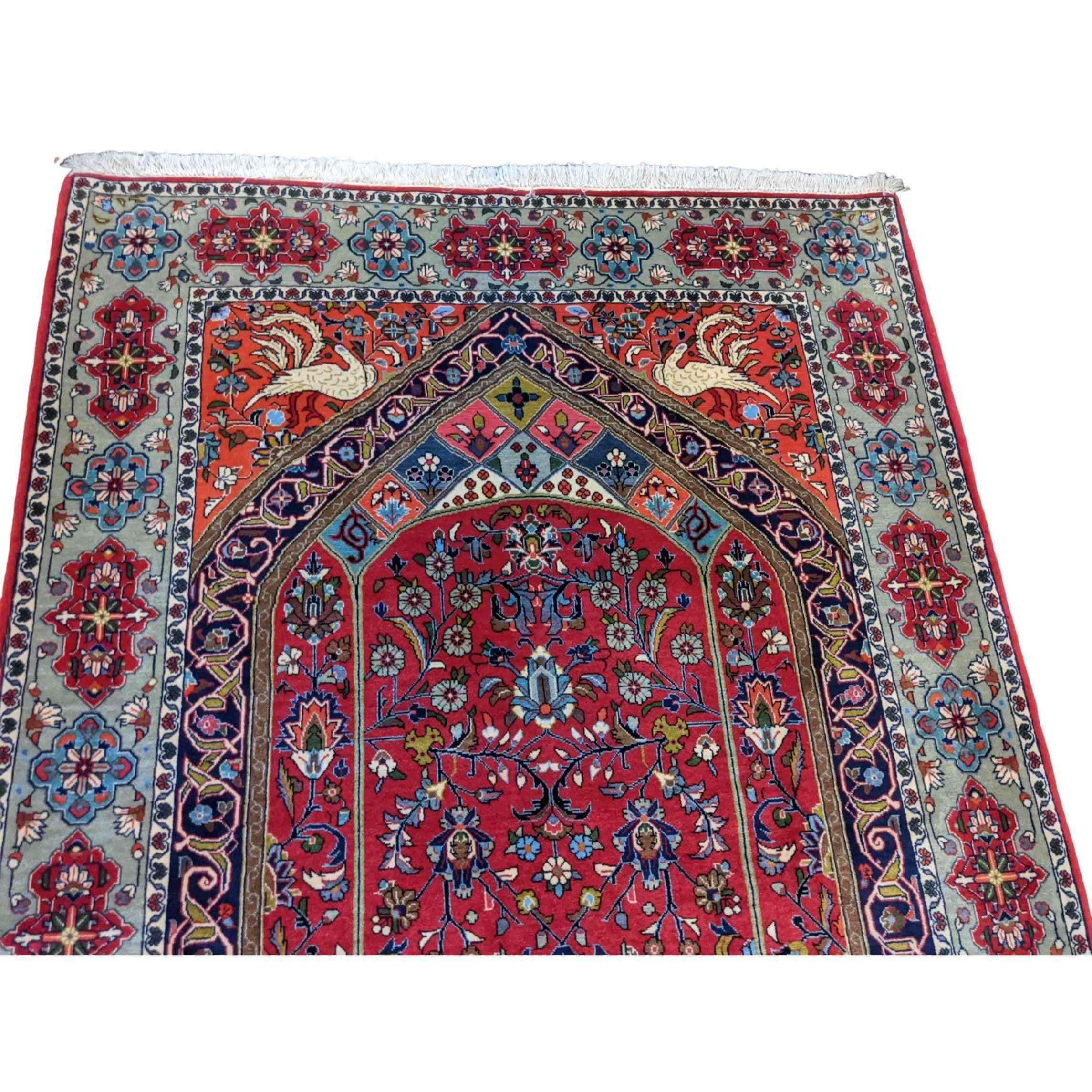 208 x 134 cm Persian Handmade Qum Traditional Red Rug - Rugmaster
