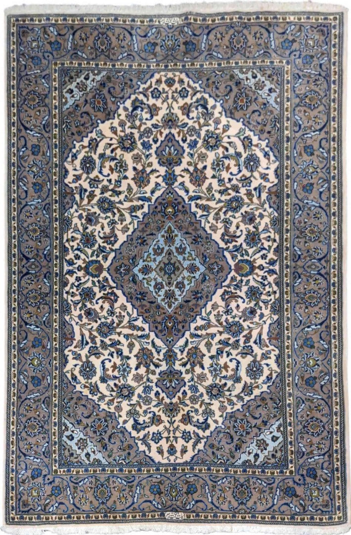 208 x 140 cm Kashan Traditional Blue Rug - Rugoutlet