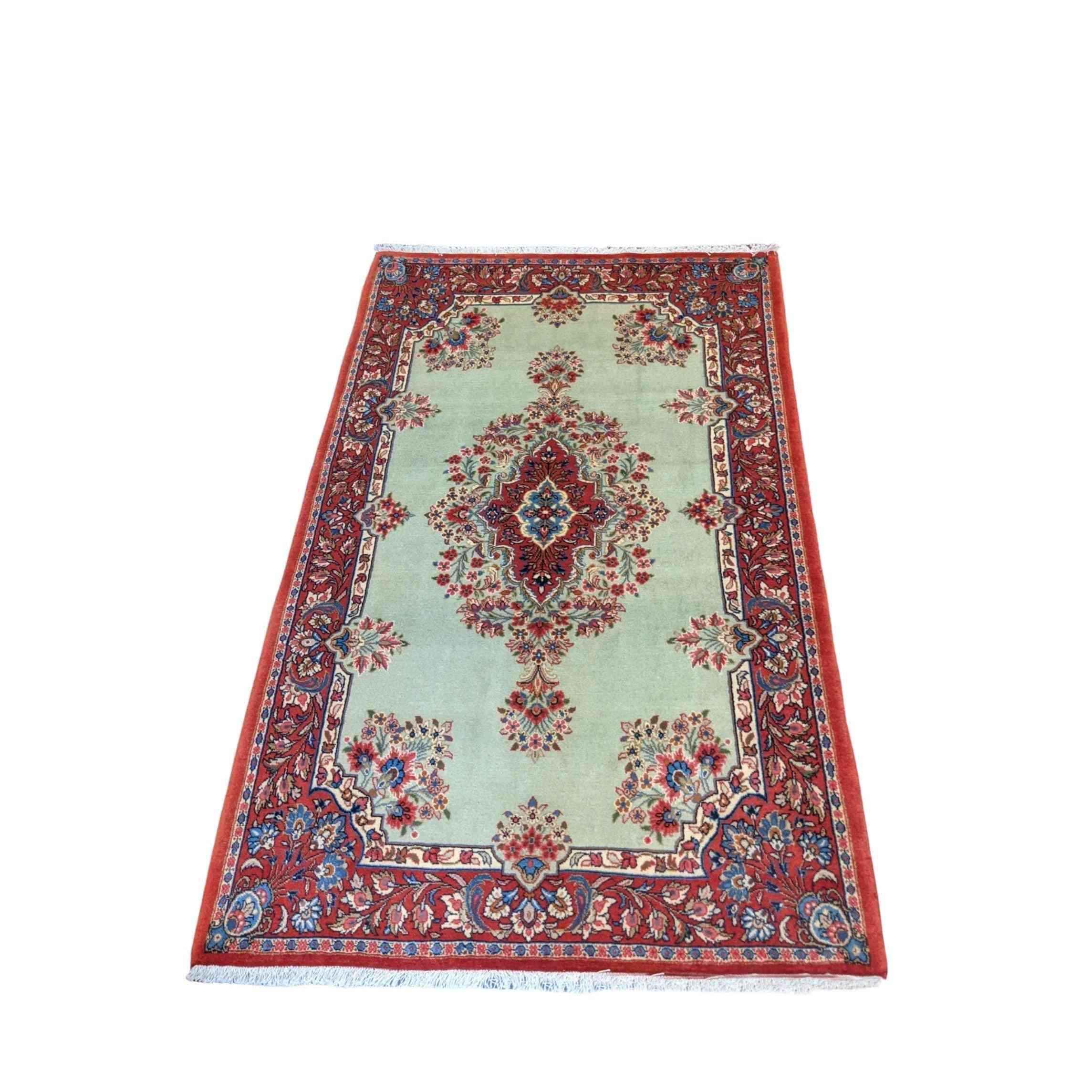 210 x 137 cm Persian Handmade Qum Traditional Red Rug - Rugmaster