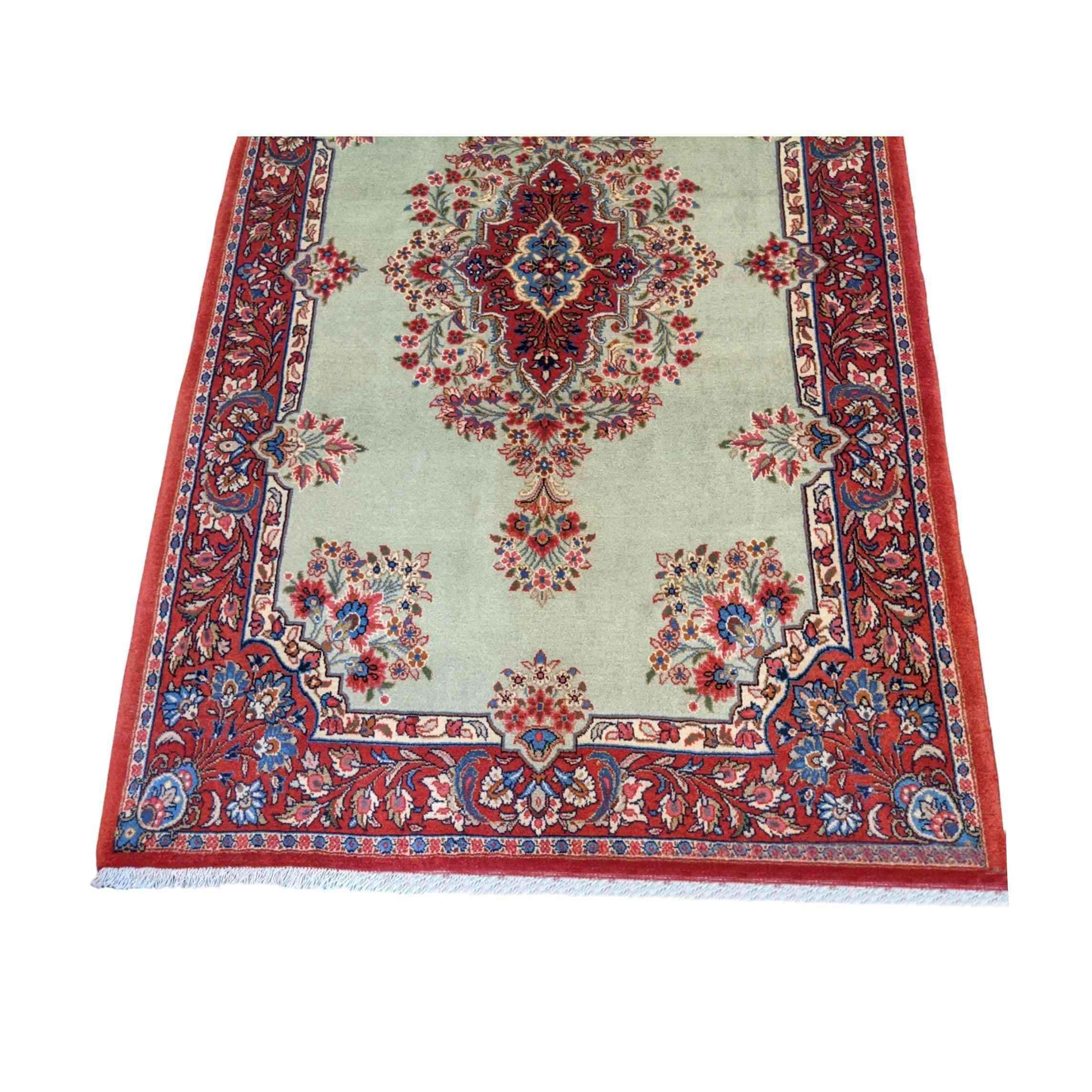 210 x 137 cm Persian Handmade Qum Traditional Red Rug - Rugoutlet