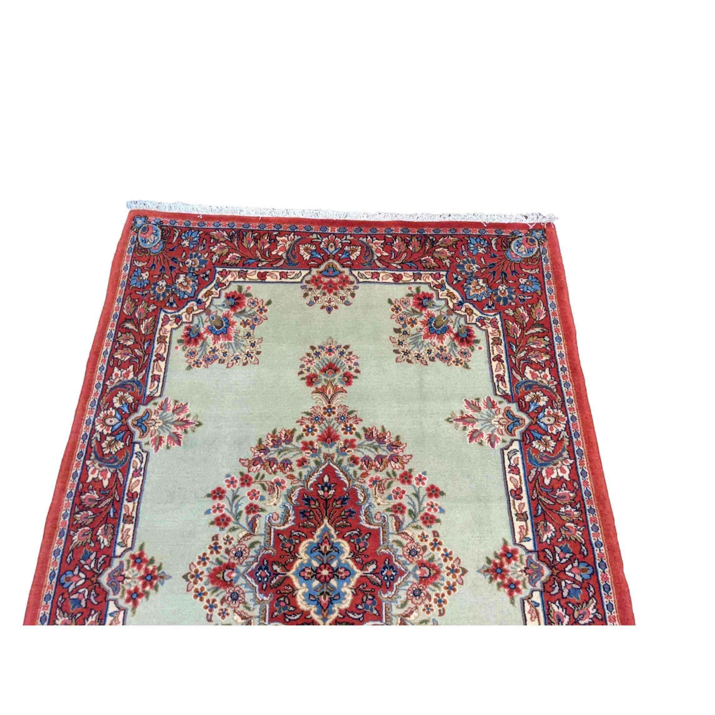 210 x 137 cm Persian Handmade Qum Traditional Red Rug - Rugmaster