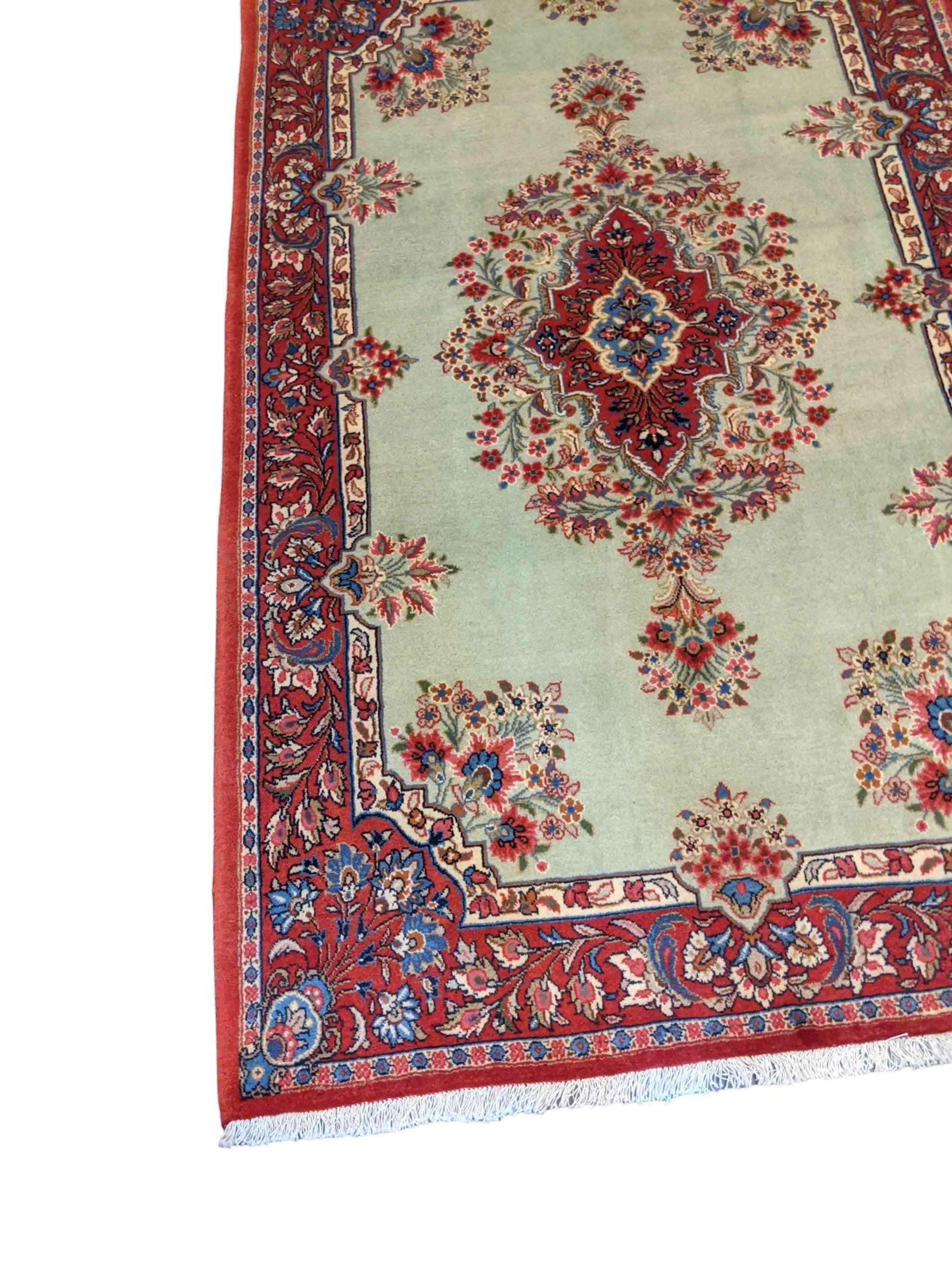 210 x 137 cm Persian Handmade Qum Traditional Red Rug - Rugmaster