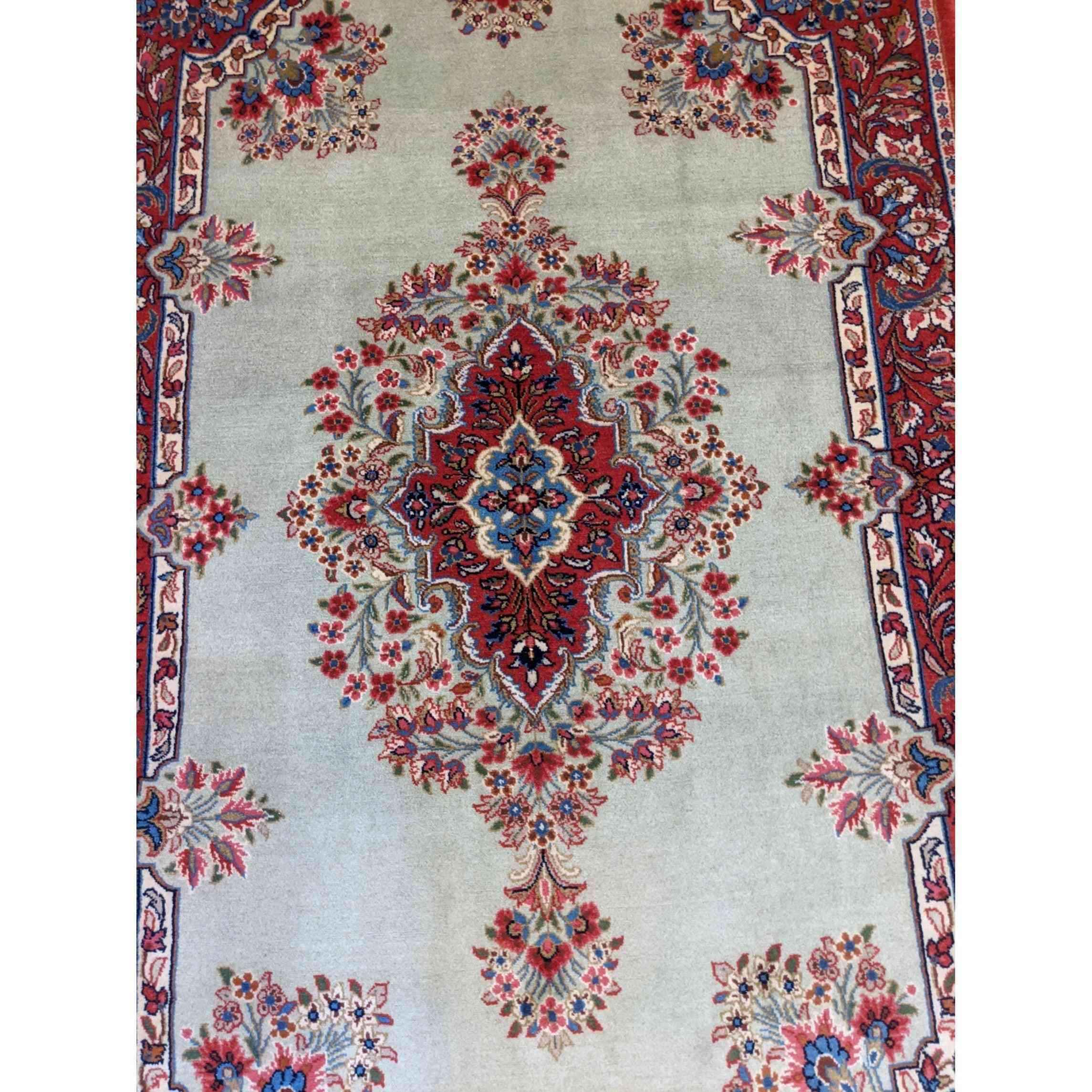 210 x 137 cm Persian Handmade Qum Traditional Red Rug - Rugoutlet