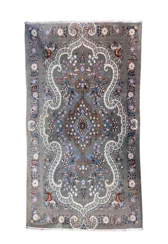 210 x 140 cm Fine Kashan Traditional Grey Rug - Rugoutlet