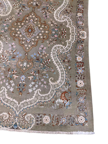 210 x 140 cm Fine Kashan Traditional Grey Rug - Rugmaster