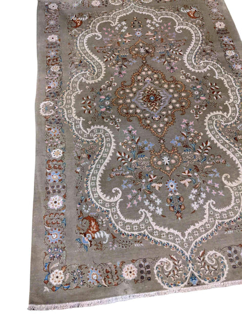 210 x 140 cm Fine Kashan Traditional Grey Rug - Rugoutlet