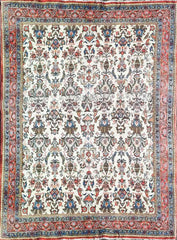 210 x 140 cm Fine Persian Silk Qum Traditional White Rug - Rugmaster