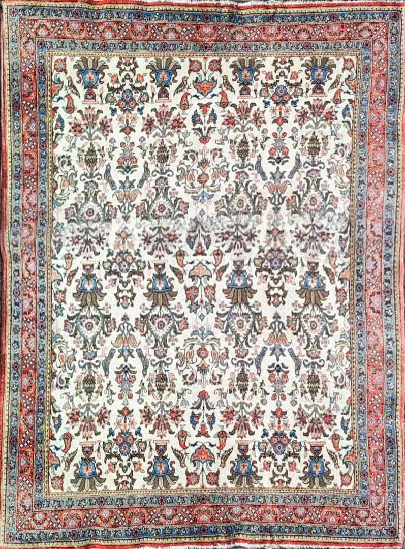 210 x 140 cm Fine Persian Silk Qum Traditional White Rug - Rugoutlet