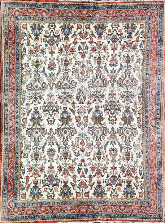 210 x 140 cm Fine Persian Silk Qum Traditional White Rug - Rugmaster