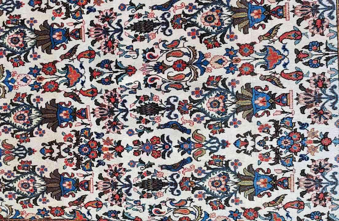 210 x 140 cm Fine Persian Silk Qum Traditional White Rug - Rugmaster