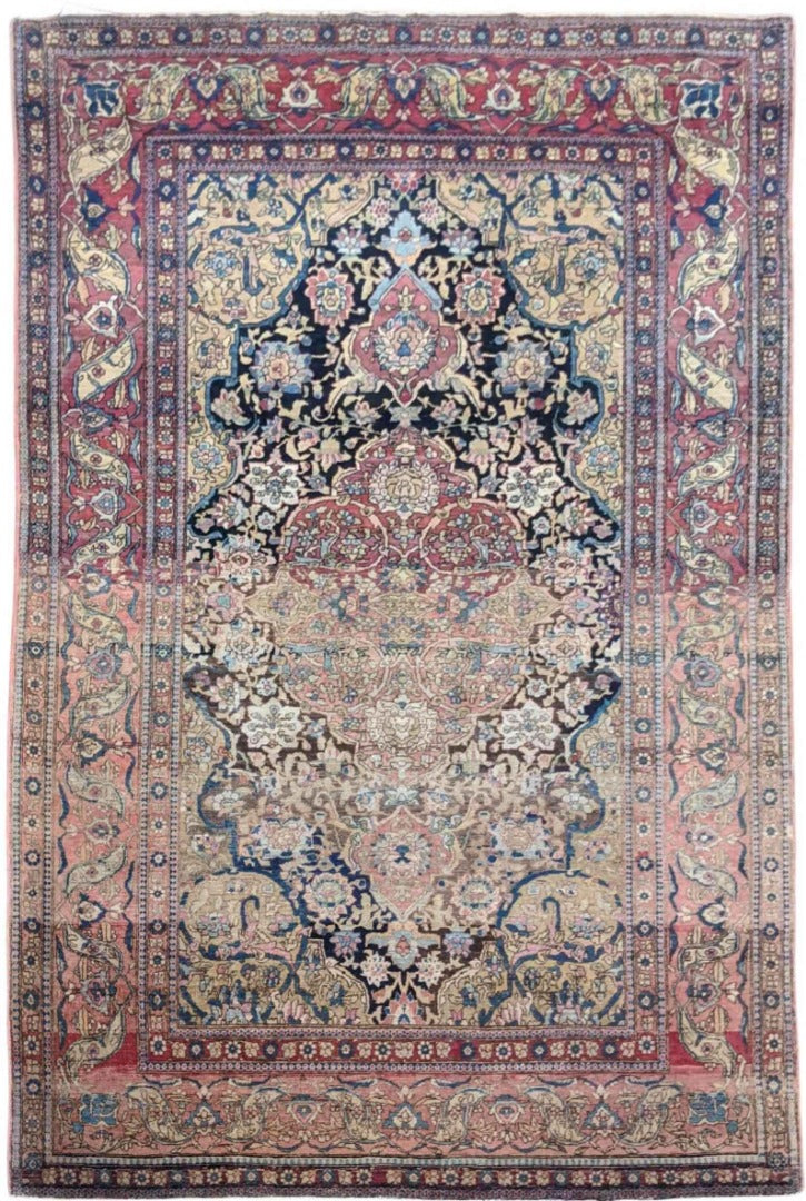 212 x 130 cm Hand-made Antique Kashan Antique Black Rug - Rugmaster