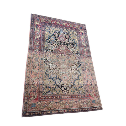 212 x 130 cm Hand-made Antique Kashan Antique Black Rug - Rugmaster